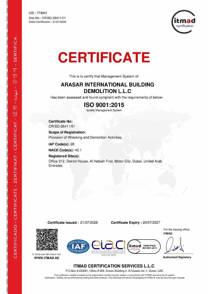 Arasar ISO 9001:2015 certificate preview